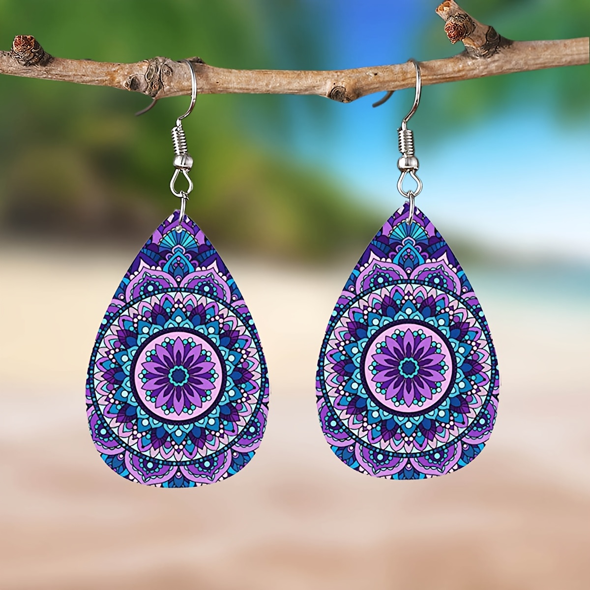 Women's Abstract Pattern Wooden Long Earrings, Gift
